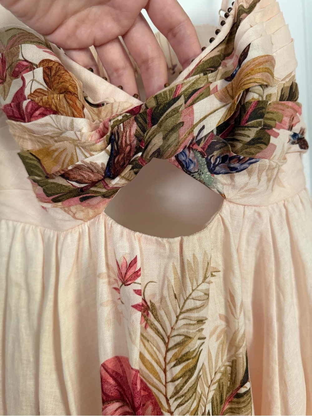 Zimmermann Ascension Twist Front Dress Palm Floral Linen Silk Maxi US 10 NWOT - Picture 2 of 16